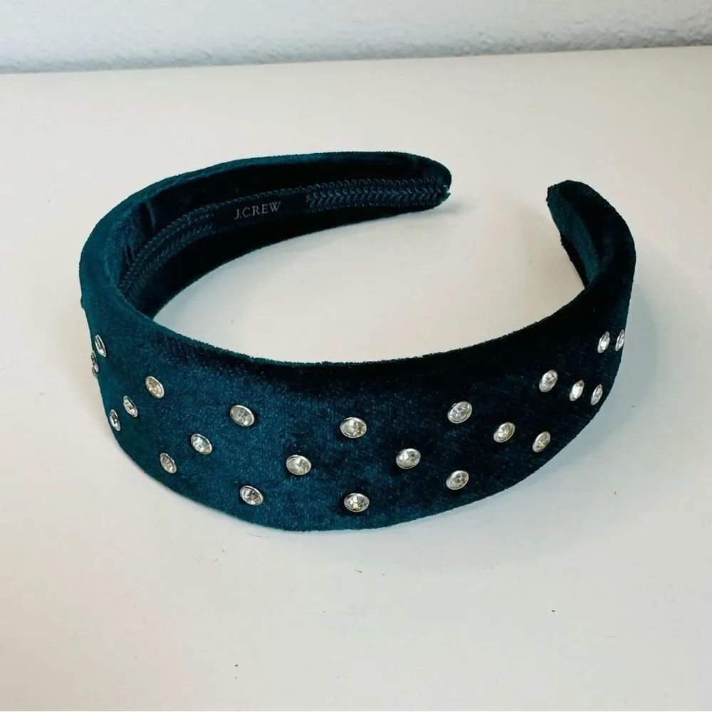 J. Crew Green Velvet Crystal Headband‎
